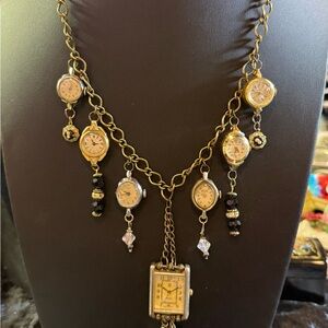 Elegant Gold Charm Necklace with Watch Accents